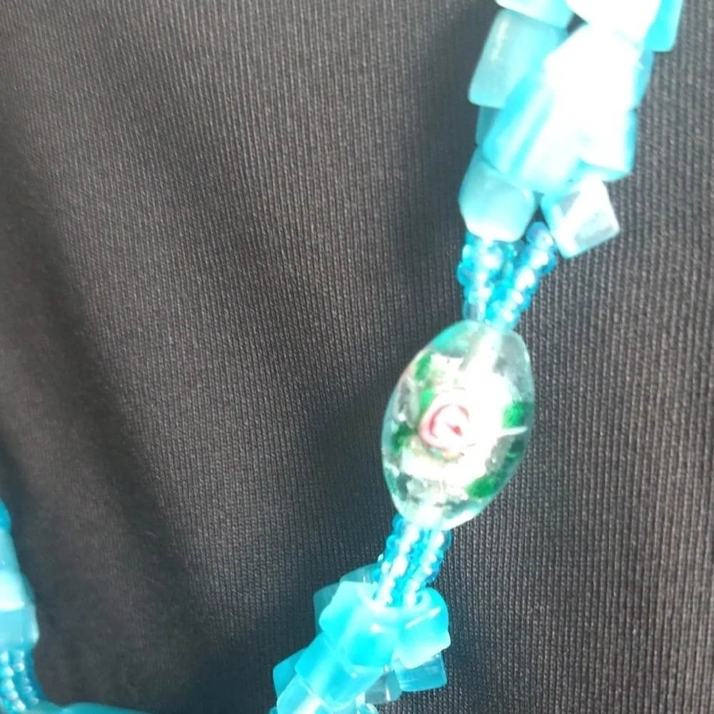 Blue Hand-Beaded Necklace - Picture 2 of 4
